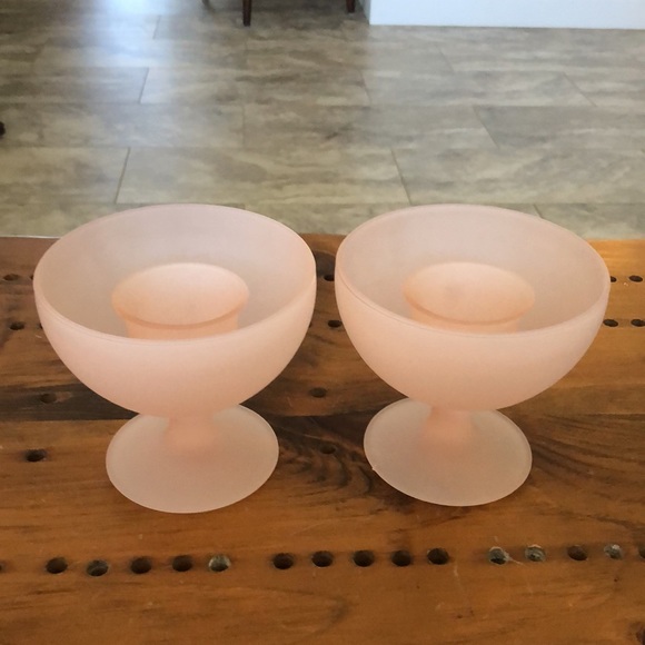 VINTAGE COTTON CANDY PINK FROSTED SATIN 4 pc SET 2 5”x 4” COMPOTE & 2 VOTIVES - Picture 16 of 16